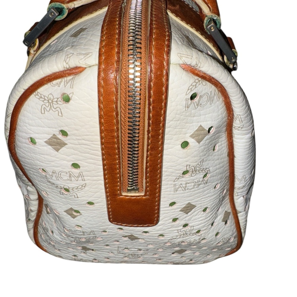MCM Boston Bag Without Lock And Key in White & Brown EUC - Picture 7 of 15